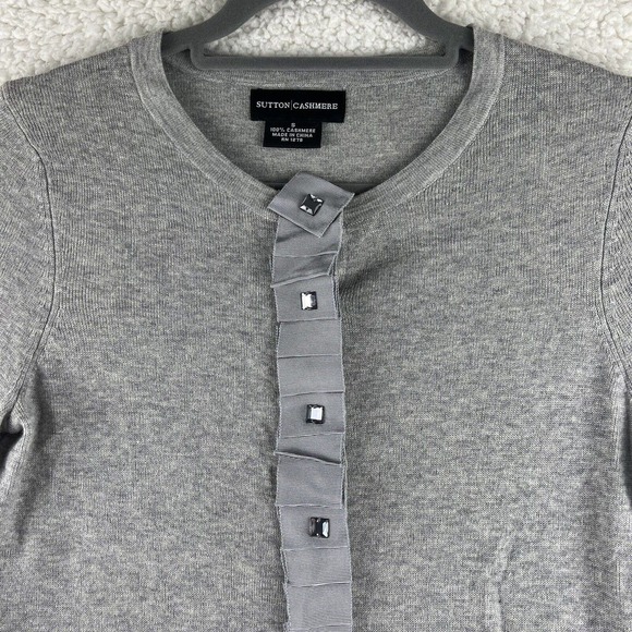 Sutton Cashmere Women’s Size Small Sweater Snap Ruffle Ribbon - Picture 2 of 9